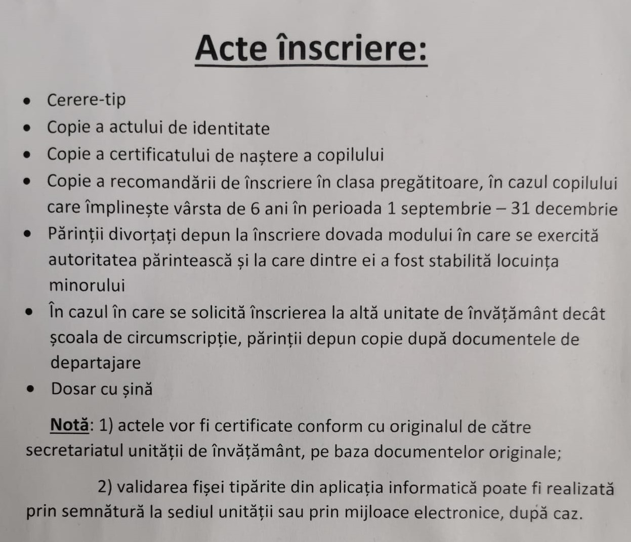 Acte înscriere