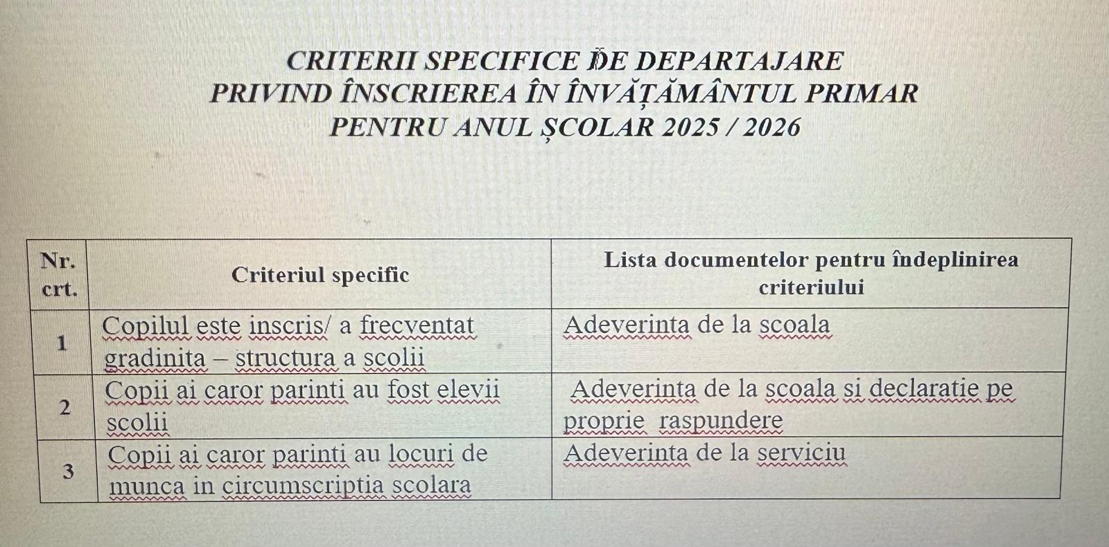 Criterii specifice de departajare
